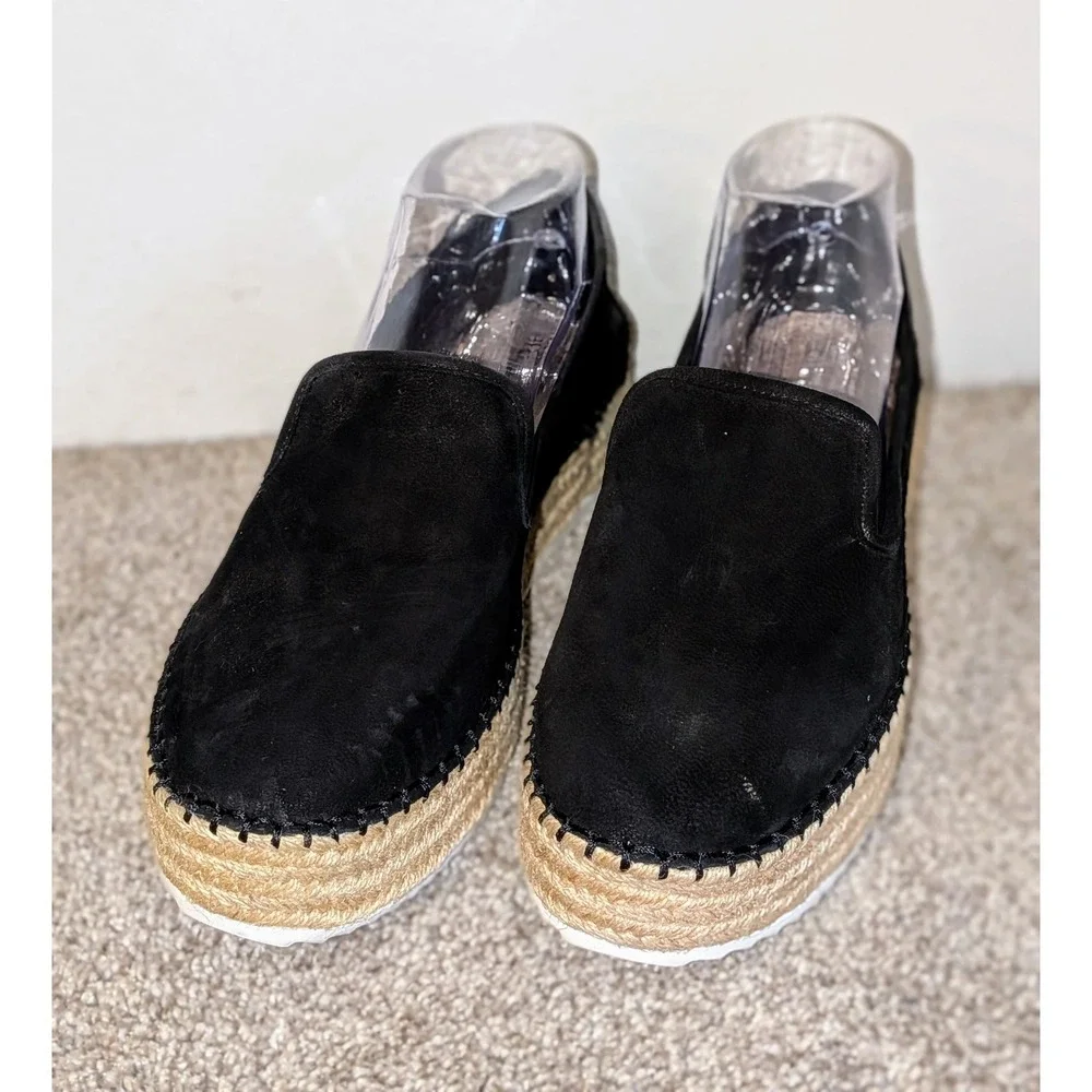Gianni Bini Black Leather Suede Espadrille Slip On Flats‎ Women Size 11M NEW